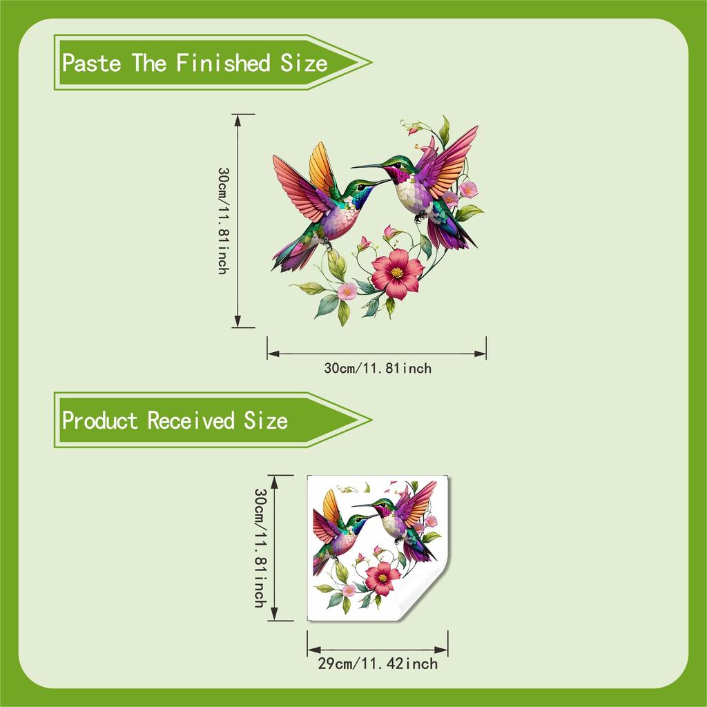 Hummingbird Flower Window Sticker Colorful Self Adhesive Glass Decal Decor