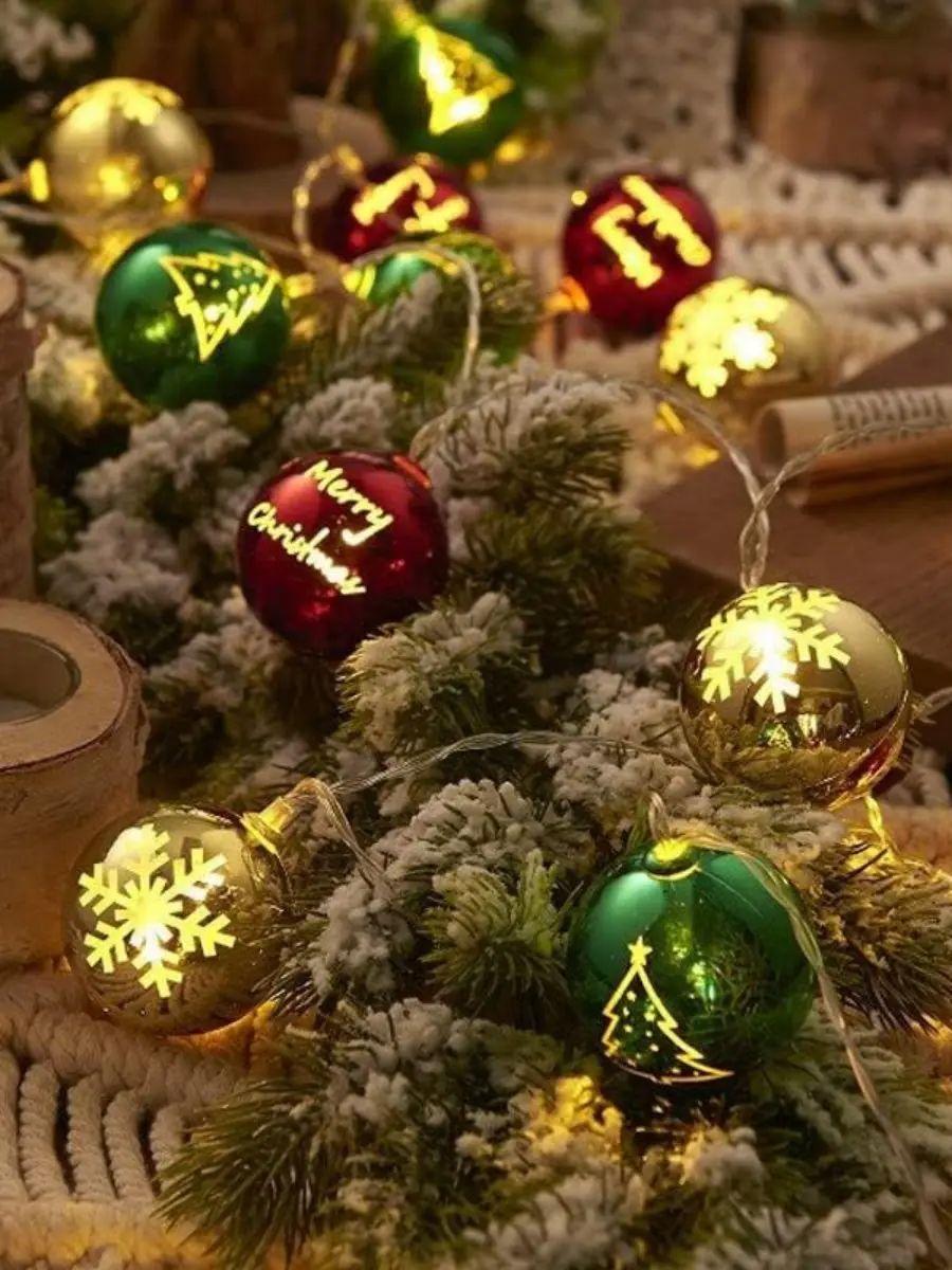 

1PC 10/20 LED Christmas Ball Light String Battery Powered Fairy Lights For Home Xmas Trees Bedroom Living Room Party Decoration 1.5M10LED теплим білим кольором
