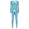 Womens Metallic Bodysuit Shiny Unitard Long Sleeve Round Neck Full Coverage Slim Fit Dance Performance Wear