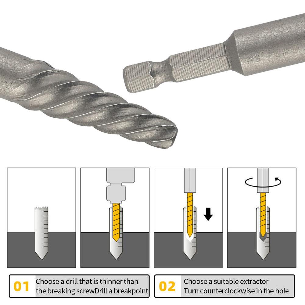 11 bucăți extractor de șuruburi și set de burghie pentru mâna stângă incluse 5 bucăți extractor de șuruburi, 5 bucăți HSS