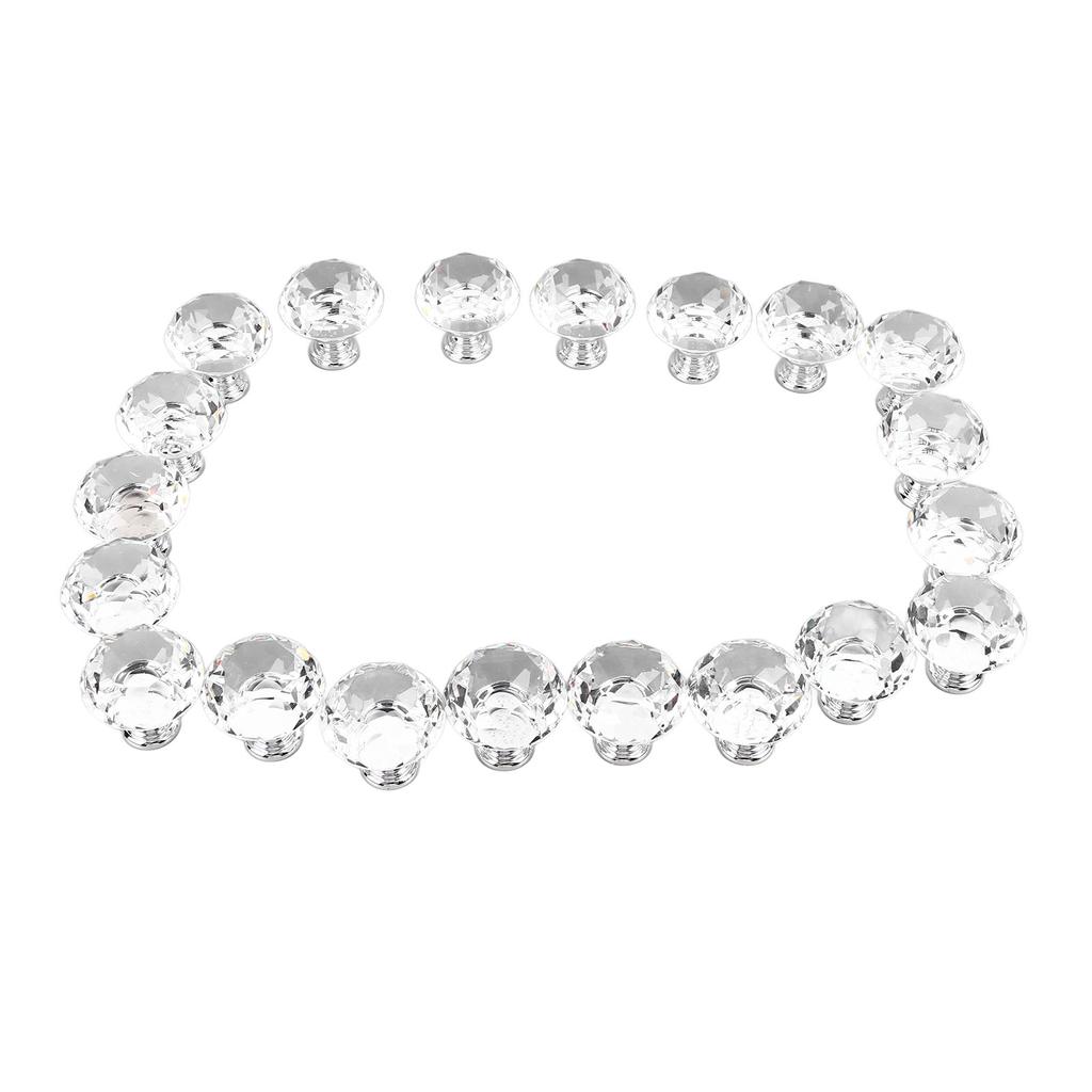 20PCS Crystal Cabinet Knobs Aluminum Alloy Transparent Round Drawer Pull Handles Knobs for Kitchen Cupboard Closet