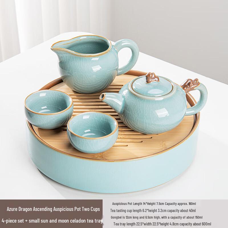 Sky Blue Dragon Tea Set with Tray