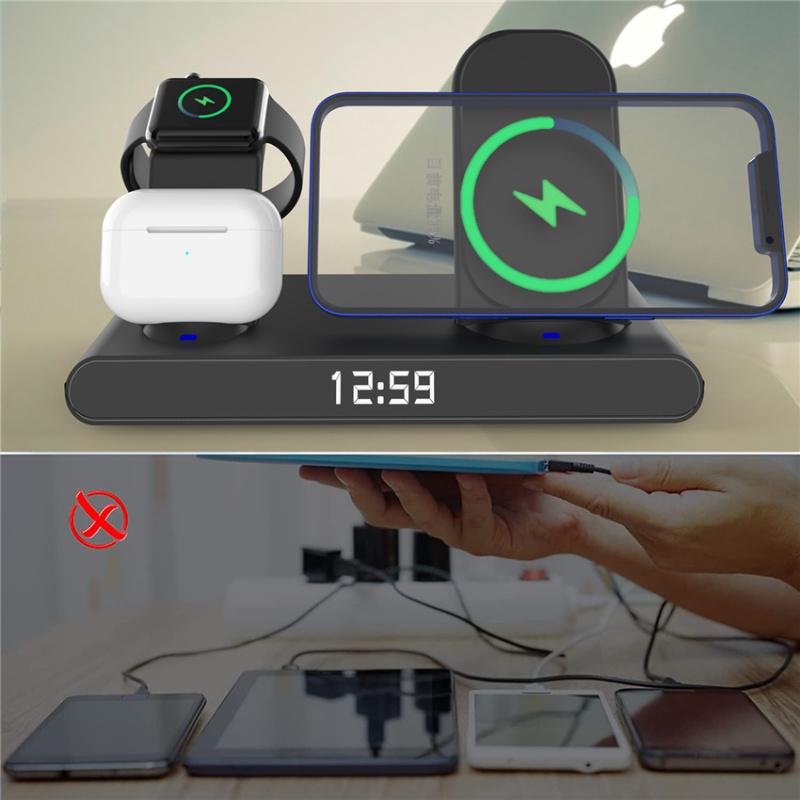 Încărcător fără fir rapid 6 în 1, 30W, ceas Pad pentru iPhone 14 13 12 11 Pro Suport de încărcare fără fir pentru Apple Watch 8 7 6 SE AirPods Pro