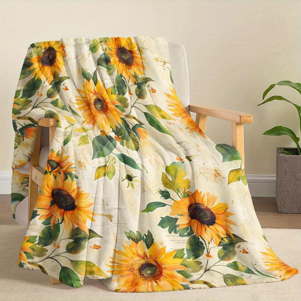 Creative Sunflower Theme digital-printed polyester Bedroom velvet flannel cover blanket Fleece soft sofa cover blankets for beds