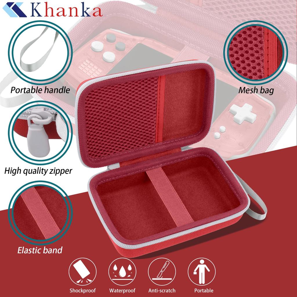 Khanka Storage Case for ANBERNIC RG34XX Handheld Game Console, RG 34XX, Whatsko Retro Game Console, Red (Case Only)