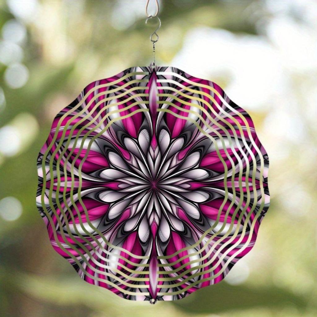 Elegant 2D Metal Wind Spinner - Vibrant Pink & Black Floral Design, Ideal for Garden & Outdoor Decor, Battery-Free Operation, Perfect Giftor