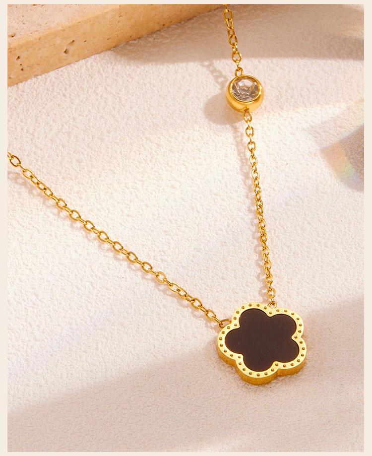 Double Sided Clover Zirconia Necklace, Lucky Charms Flower Shell Pendant, Rustproof Stainless Steel Dainty Jewelry for Women