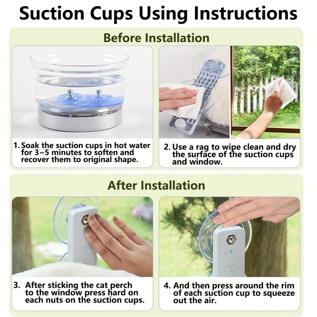 Deluxe Cordless Cat Window Perch Hammock with 4 Strong Suction Cups, Sturdy Metal Frame & Soft Plush Cover - Cozy Indoor Cat Bed