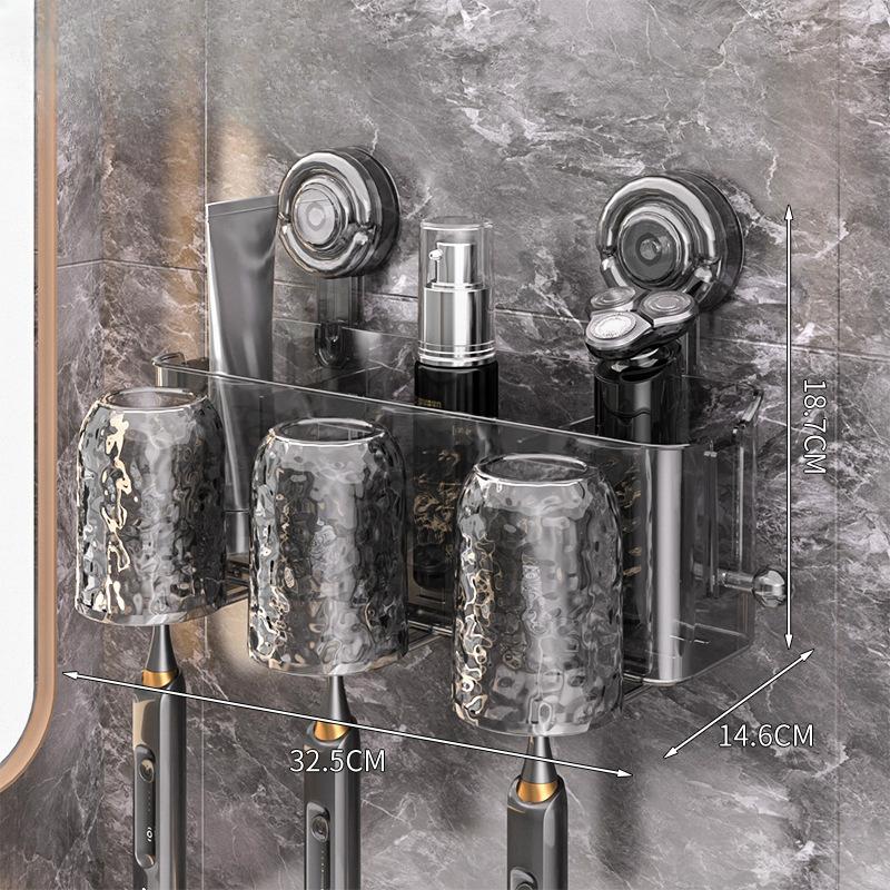 Suction Cup Toothbrush Storage Rack Bathroom Non-drilling Wall-mounted Washbasin Cup Toothpaste Mouthwash Cup Family Set