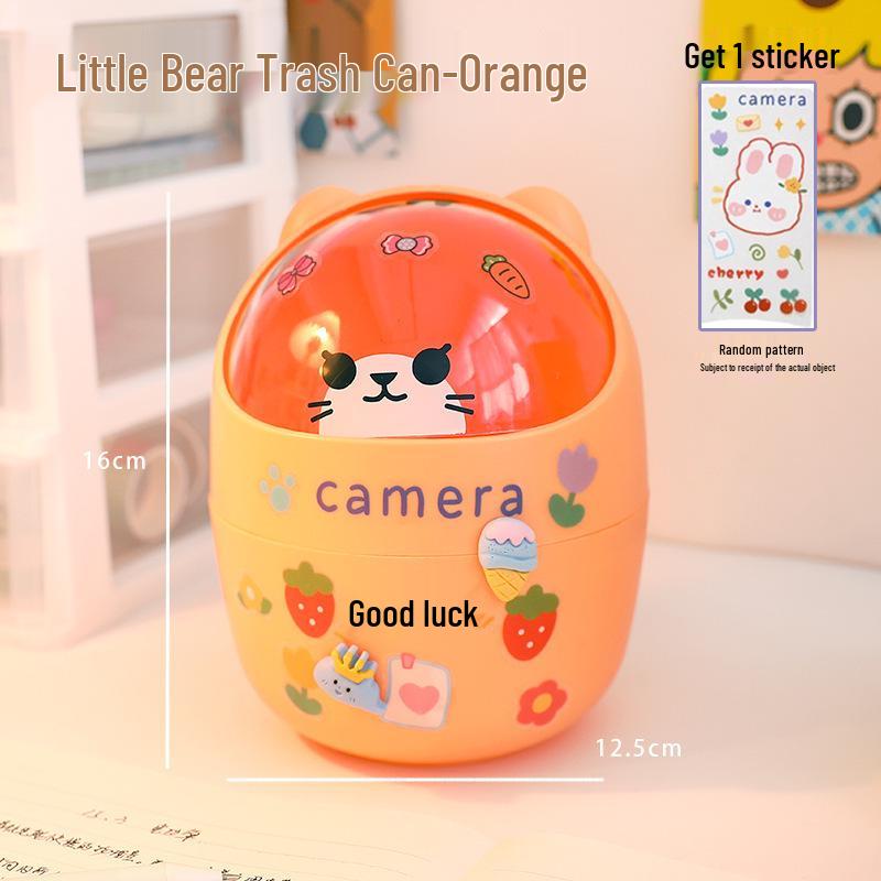 Mini Flip-Top Desktop Trash Can & Pen Holder with Lid - Cute DIY Storage for Bedroom or Office