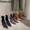 Autumn High Heel Stretch Slim Women Ankle Boots Autumn Ladies Elegant Pointed Toe Short Botas  De Mujer