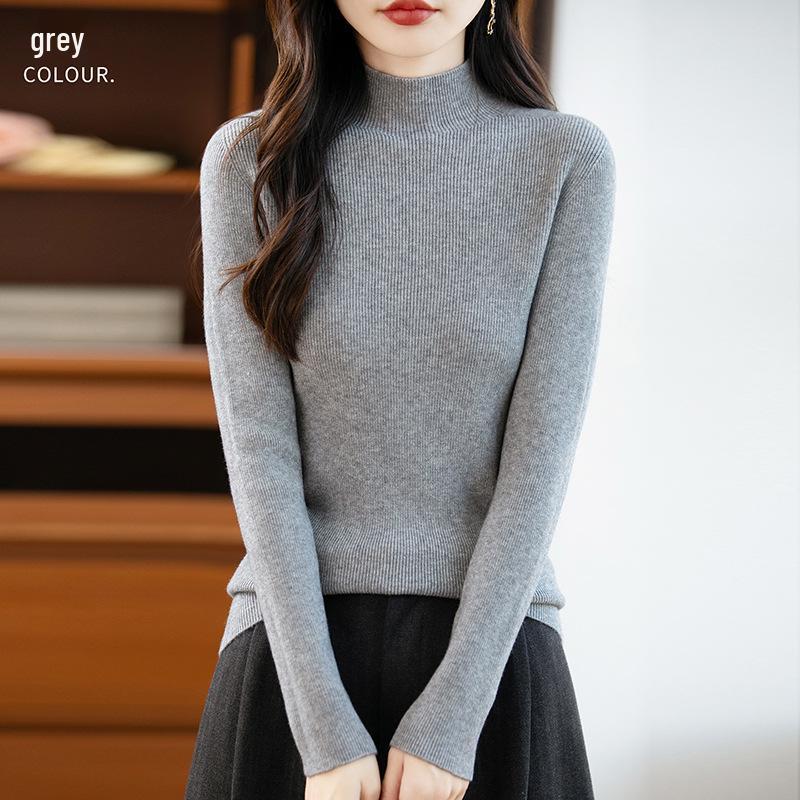 26 Autumn Winter Women's Half-High Collar Slim Knit Sweater - Korean Style