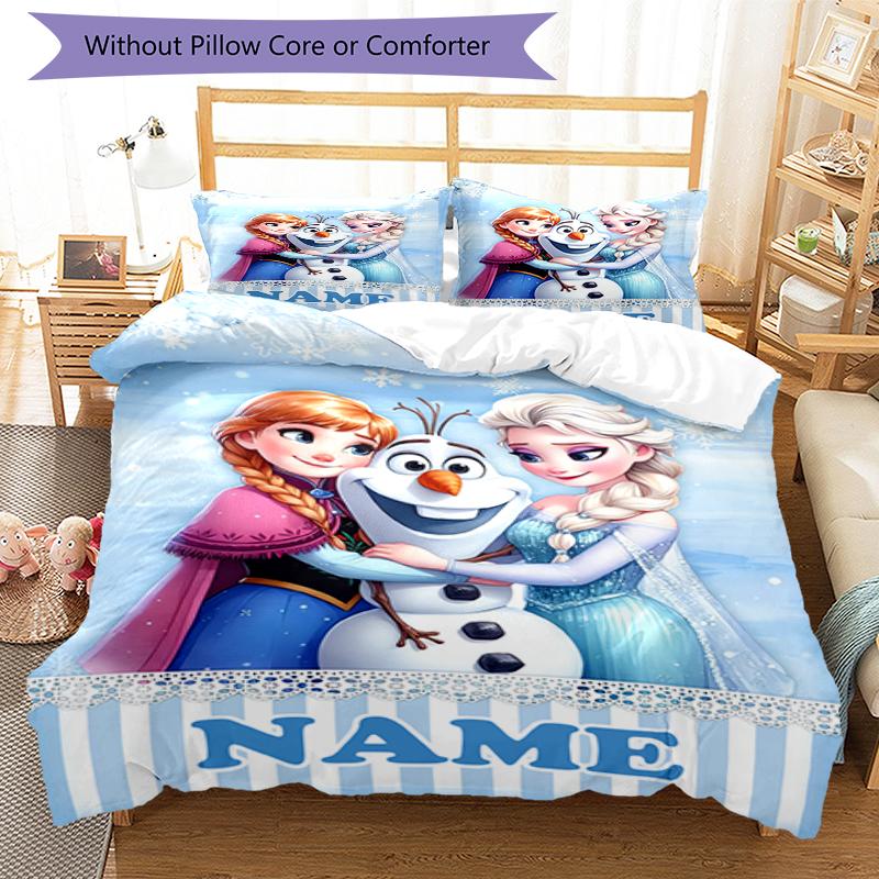 3pcs Custom Name Elsa Bedding Set Duvet Cover Closure Includes 1 Duvet Cover & 2 Pillowcases, Soft and Comfortable for All Seasons.