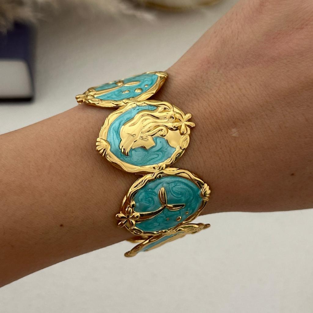 KMVEXO Blue Tones Y2K Vintage Imitation Enamel Irregular Geometry Open Bangle Women Bracelet Jewelry Man Trendy Party Aesthetic