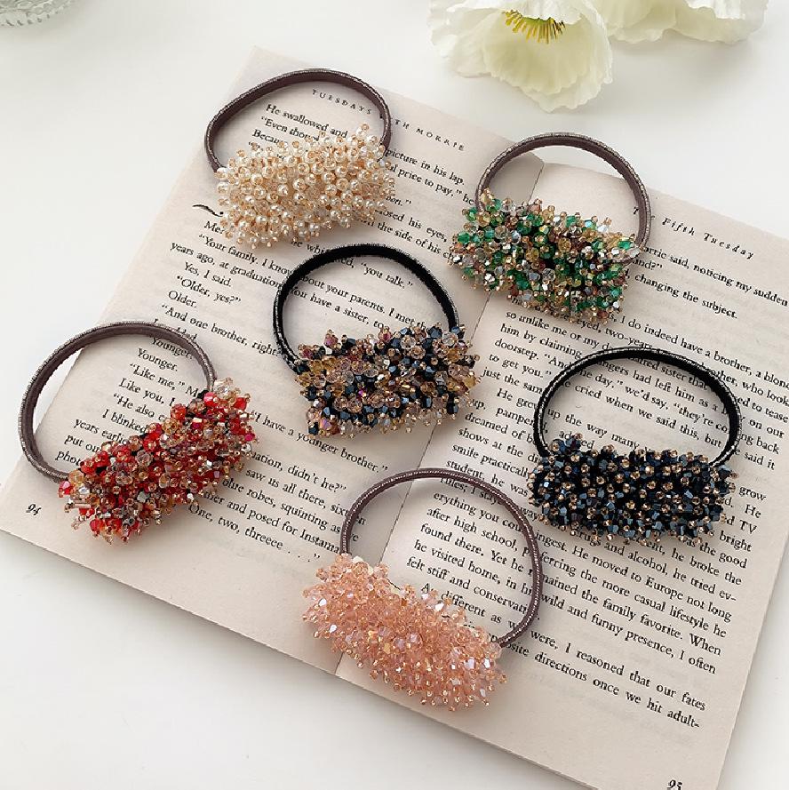 Korean Crystal Beaded Hair Tie: Elegant, Retro, Versatile Accessory