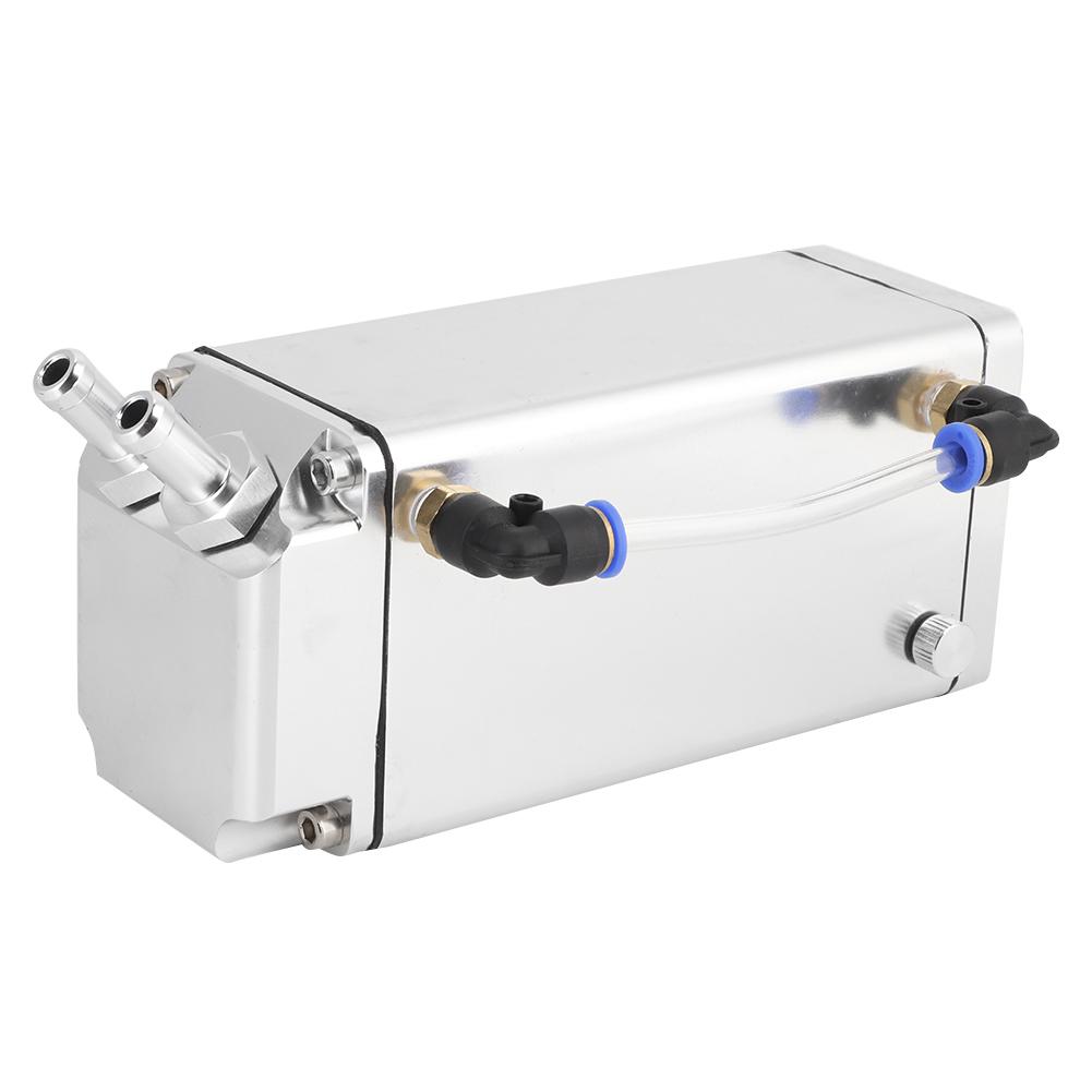 Square Aluminum Racing Oil Catch Tank Breather Can Reservoir Car Modified Accessories (Silver)