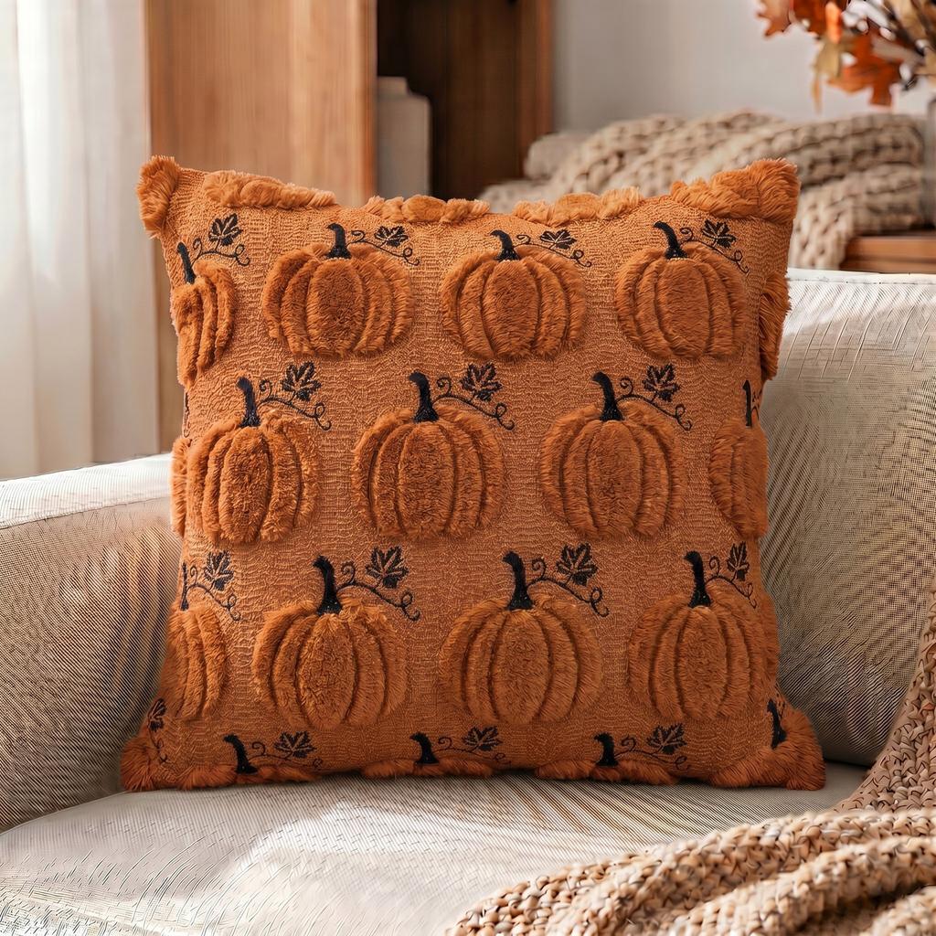 Halloweenowa dynia Haftowana poszewka na poduszkę Dekoracja jesienna Poszewka na poduszkę do kanapy sypialni 45x45cm Pomarańczowa