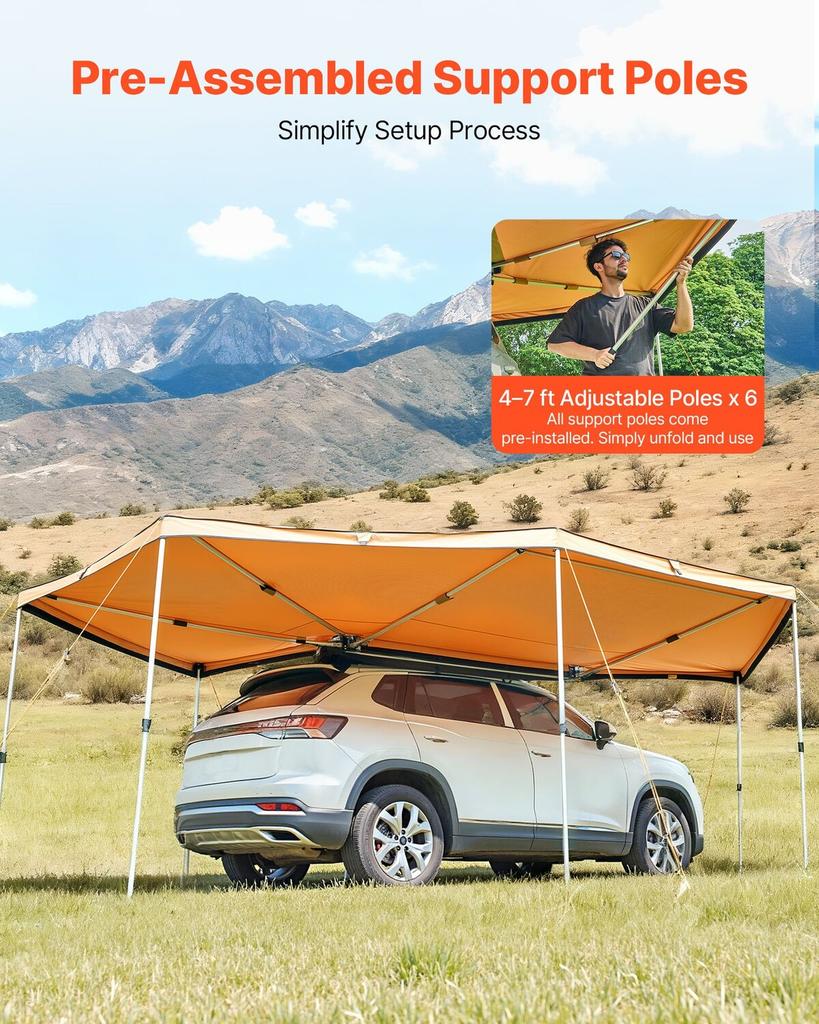 270 Degree Awning, 12.4 Driver Side Vehicle Awning, Waterproof UV50+ Car Side Awnings with Carry Bag, All-Weather Free-Standing Overland Awnings Car