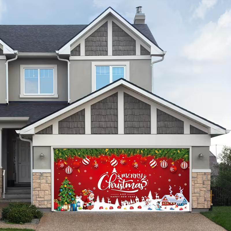 2D Festive Red Christmas Backdrop for Holiday House & Garage Studio Shoots