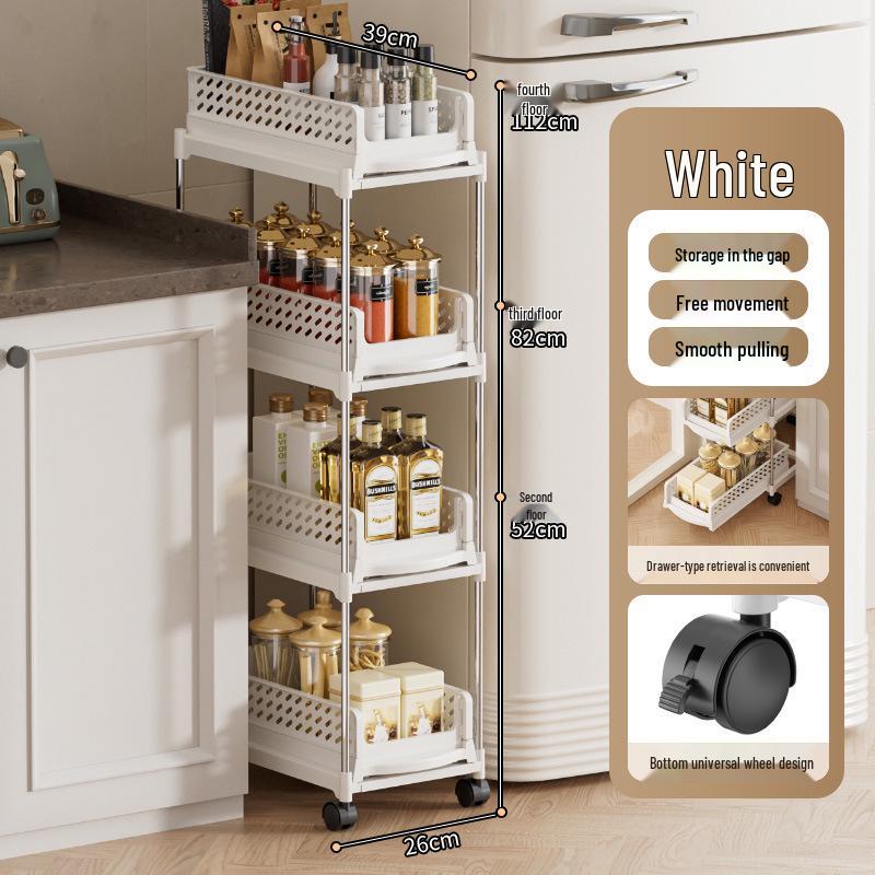 Foldable Multi-Layer Mobile Storage Cart with Wheels for Kitchen, Bedroom, or Bathroom