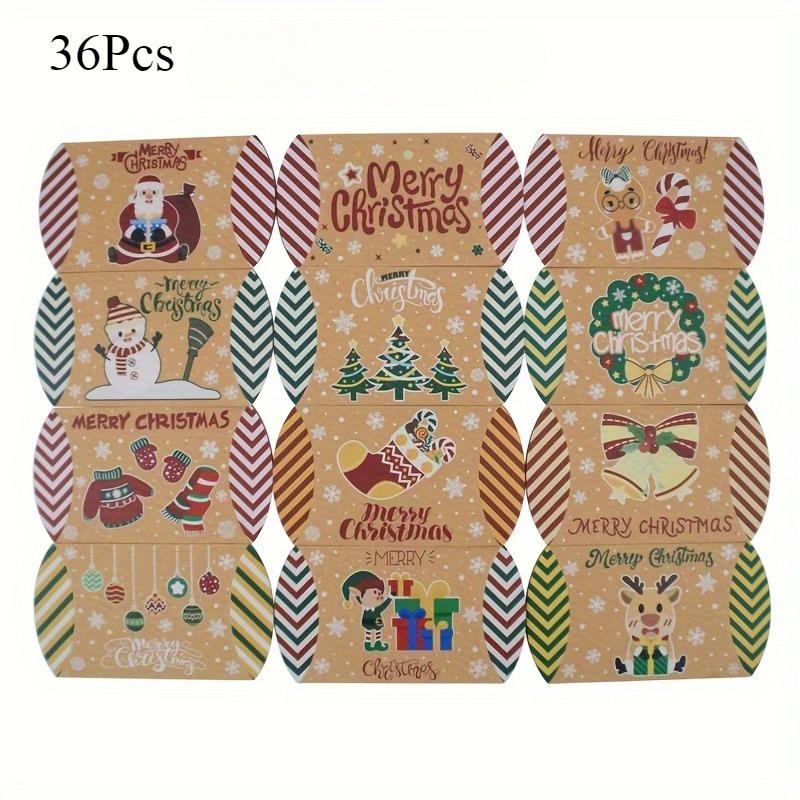 36pcs Christmas Kraft Paper Christmas Pillow Box Wedding Candy Paper Box 12 Color Packaging Box Candy Box Holiday Party Decoration Box