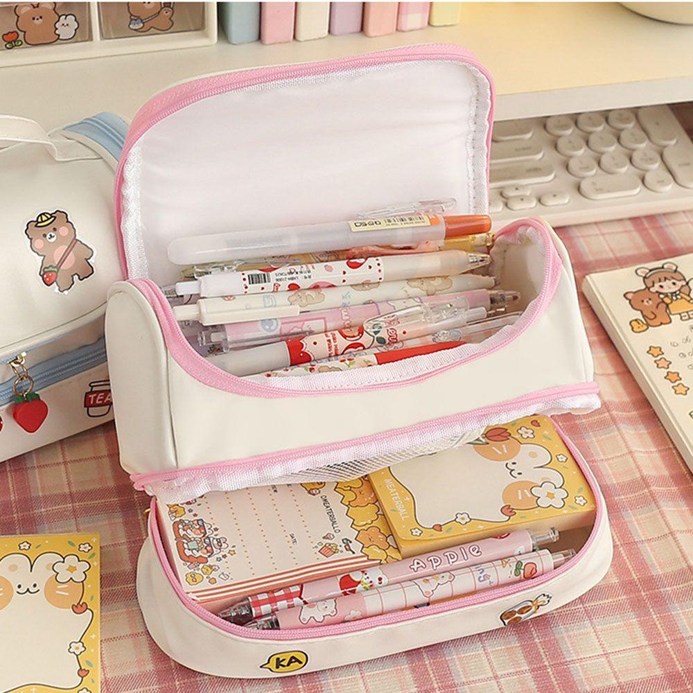 Creative PU cute pencil case school storage bag Leather cosmetic bag big pen case for girl pen bag Strawberry kawaii pen