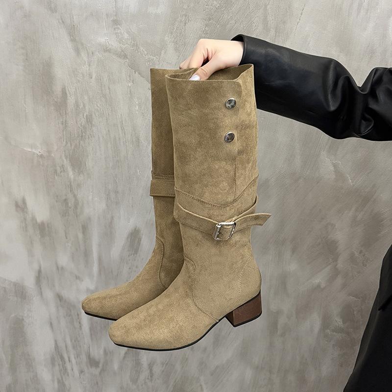 High Heel Suede Pointed Pile Boots Medium Knight Boots Women's Boots 2025 Autumn/Winter Brown Long Skinny Boots