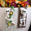 2PCS Skeleton Pot Hugger Decor,Resin Climbing Skeleton Plant Pot Hanger Ornaments for Halloween & Garden
