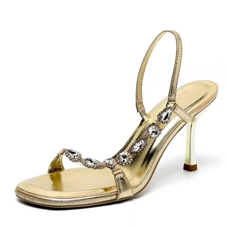 

Liyke Высококачественные сандалии-гладиаторы с квадратным носком и кристаллами из бриллиантов Женские элегантные туфли для вечеринки и свадьбы Золотые босоножки со стразами на каблуках 40