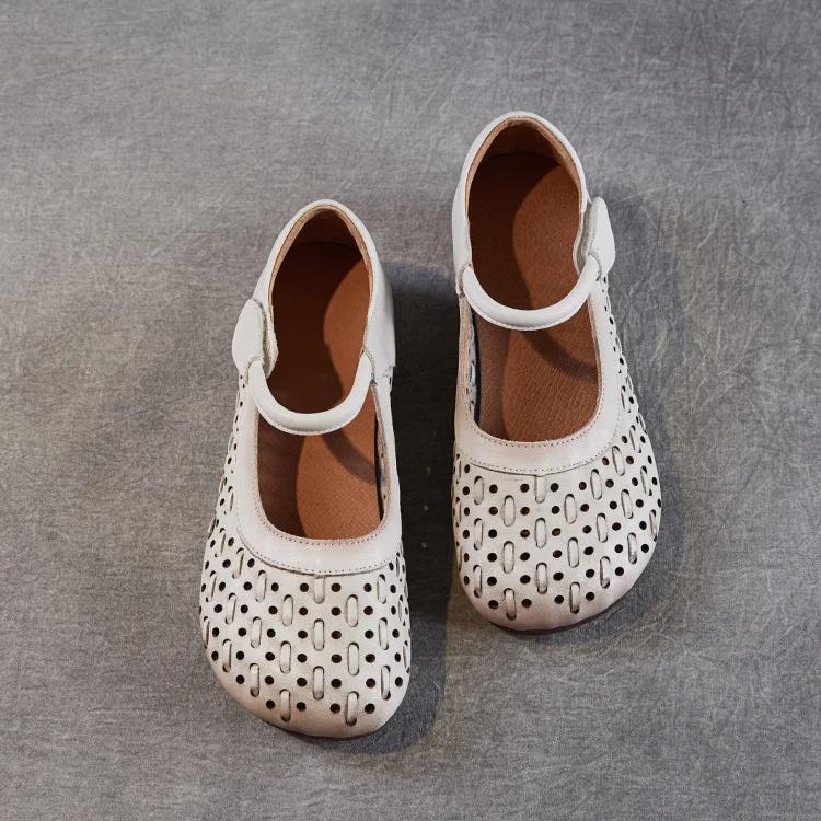 Johnature Pantofi de damă din piele naturală cu talpă moale, sandale plate confortabile, respirabile, decupate