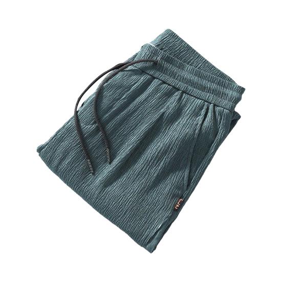 Men Ninth Pants Drawstring Elastic Waist Straight Leg Loose Solid Color Pockets Plus