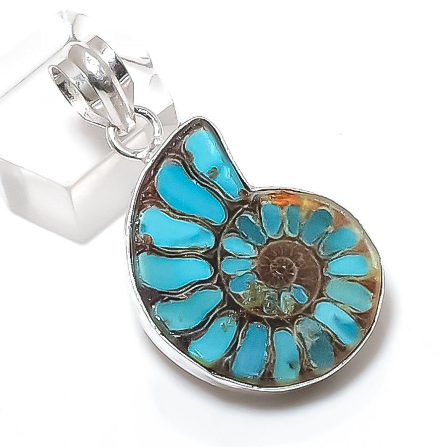 

Натуральный ископаемый аммонит драгоценный камень 925 стерлинговое серебро ювелирная подвеска 1.69 d3Z90