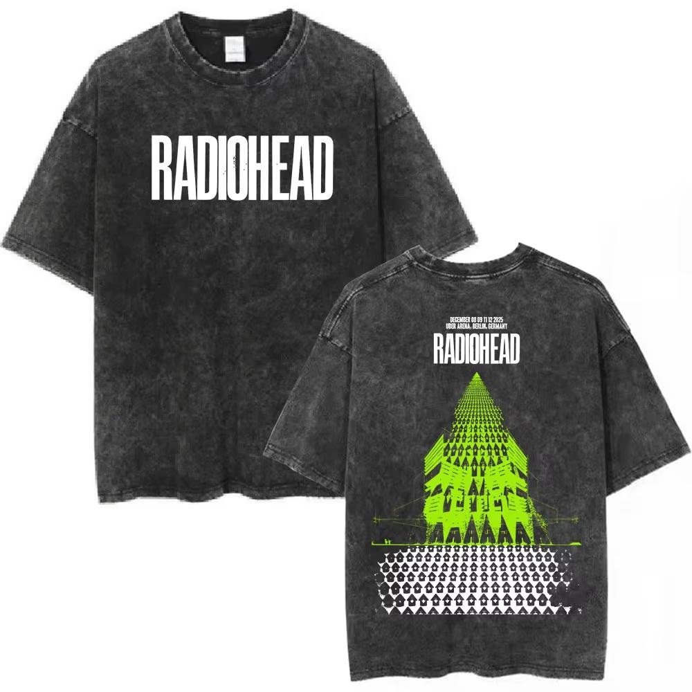 Rock Band Radiohead The Bend Funny Cat Vintage Washed Tshirts Men Women Fashion Hip Hop T Shirts Cotton Male Tshirt Streetwear