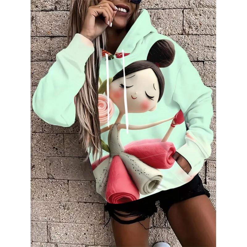 Womens Oversized Hooded Sweatshirt With Botanical Cartoon Print Loose Fit Comfortable Casual Top 2025