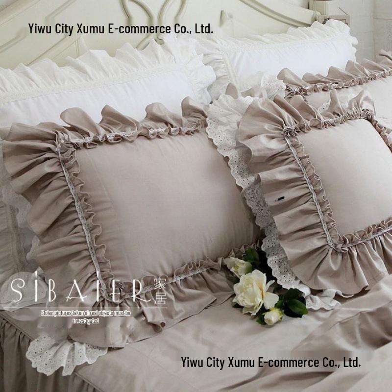 Korean Style Princess Embroidery Lace Trim Ruffle Pillowcase Pair for Single/Double Bed - Xinjiang Cotton (2026)