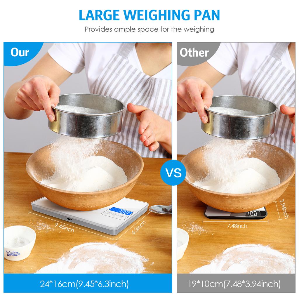 ORIA Digital Scale 15kg/1g Rechargeable Electronic Kitchen Scale High Precision Food Weighing Scale for Baking Cooking