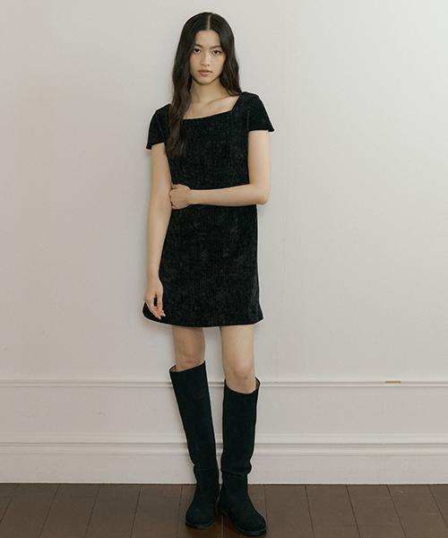 Lingseoul [Select Length] Corduroy Dress-Black (Short)