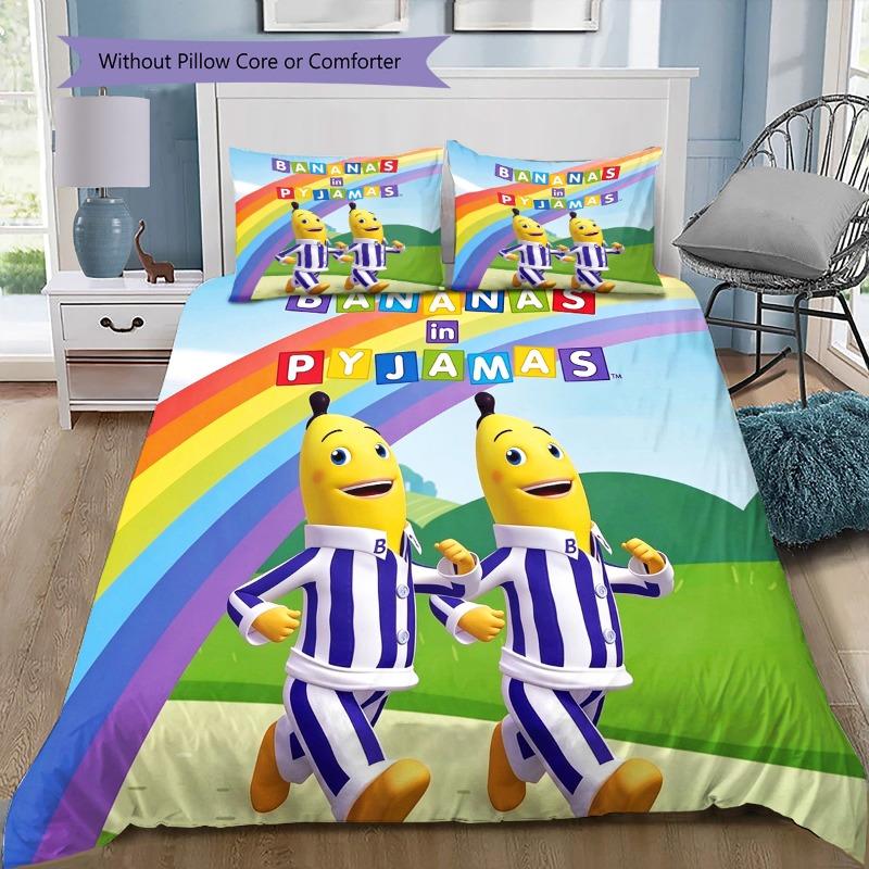 Bananas In Pyjamas Colorful Floral Splash Background 3Pcs Bedding Set Duvet Cover Pillowcases No Comforter