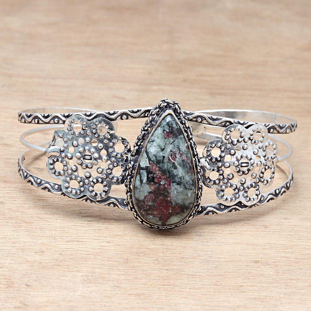Eudialyte Jasper Gemstone Handmade Jewelry Cuff Bracelets 7''Adjustable