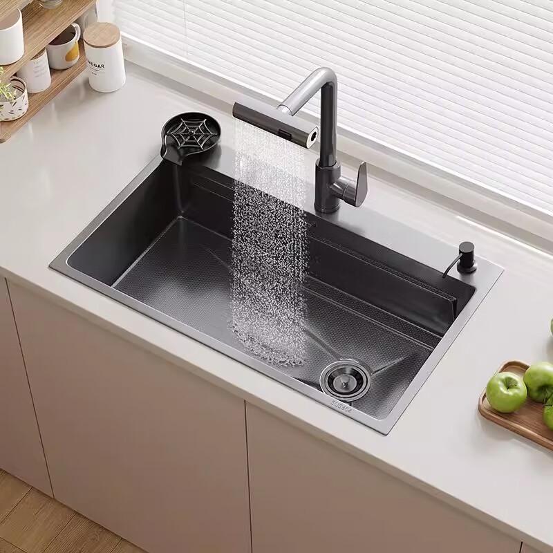 Grey Nizi 60x45cm Undermount Kitchen Sink with 3-Function Pull-Out Faucet