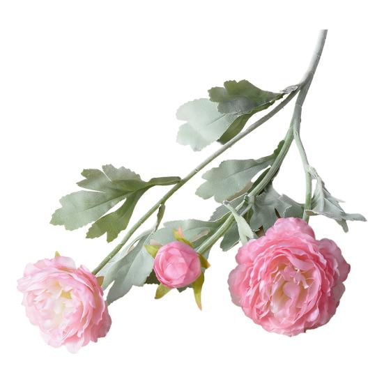 Artificial Ranunculus Flower Faux Silk Ranunculus Bouquet with 2 Heads Full Blooms And 1 Bud for Floral Arrangement Wedding Event Centerpiece