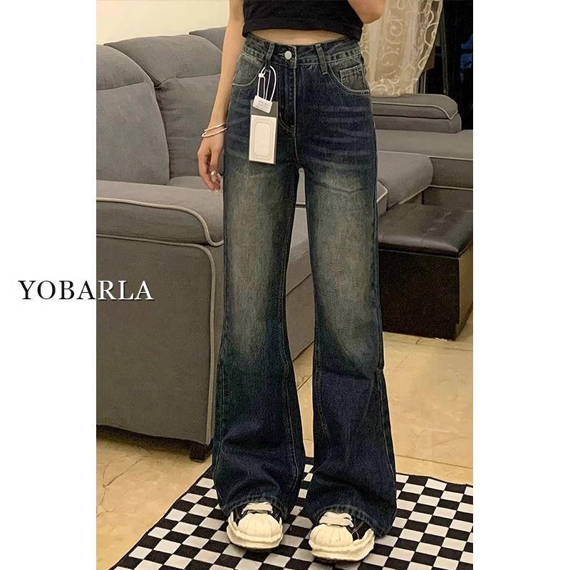 Women's High Waist Retro Blue Micro-Flare Jeans - Plus Size Slimming Fit for Pear-Shaped Bodies In Autumn/Winter
