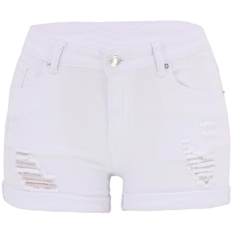 

2024 European & American Fashion Women s Sexy Low-Waist Slim-Fit Stretchy Ripped Jeans Shorts L білий