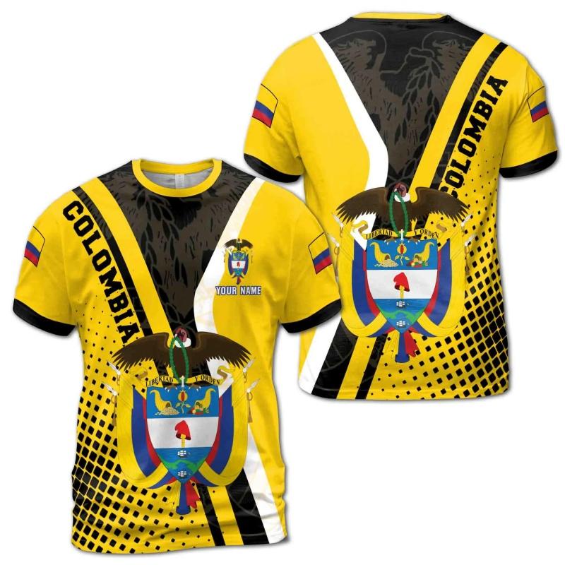 3D Gedrucktes Kolumbien Flagge T-Shirt Für Männer Kolumbianisches Emblem Grafik Kurzarm T-Shirts Mode Lässig Rundhals T-Shirts Sport Oberteil