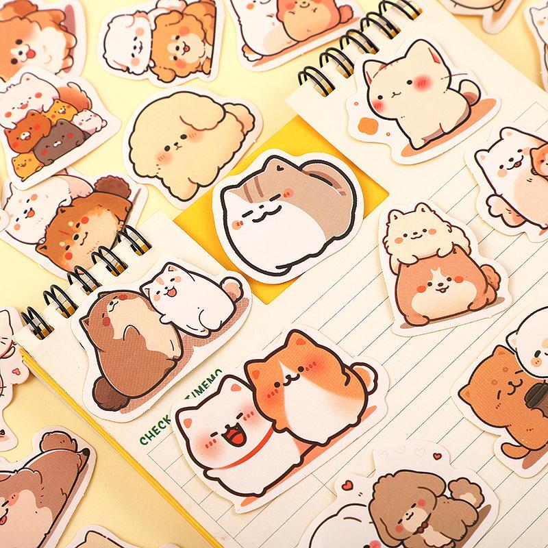 108Sheets Kawaii Cartoon Cats Dog Stickers Cute Diary Album Decoration Stickers Aesthetic Stationery School Supplies Gift