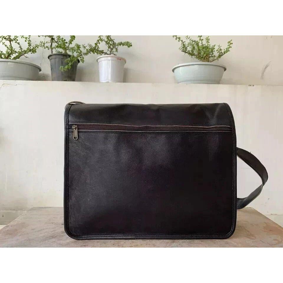 Vintage Leather Messenger Satchel Genuine Laptop Bag Black Briefcase