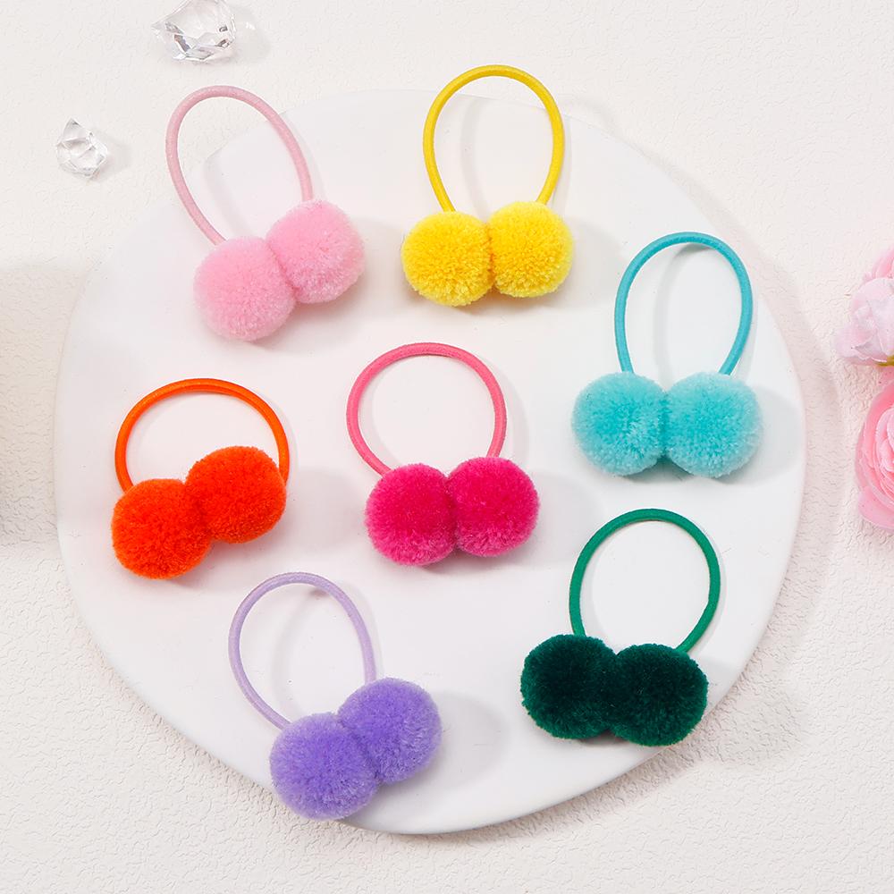 2/6/10Pcs Girls Scrunchies Double Plush Ball Hair Bands Set For Baby Kids Bobbles Elastic Hair Ropes Hair Accessories