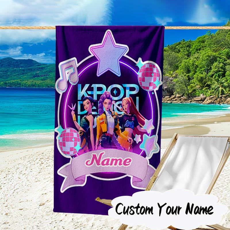 Custom Name Music Stars KPop Demon Microfiber Beach Towel Super Soft & Absorbent for Bath, Beach, Travel Bath Time Accessory, Fan Gifts