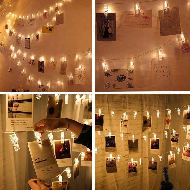 LED Photo Clip Fairy String Lights Transparent Clips Wall Hanging Lights Picture Card Decor for Wedding Birthday Party