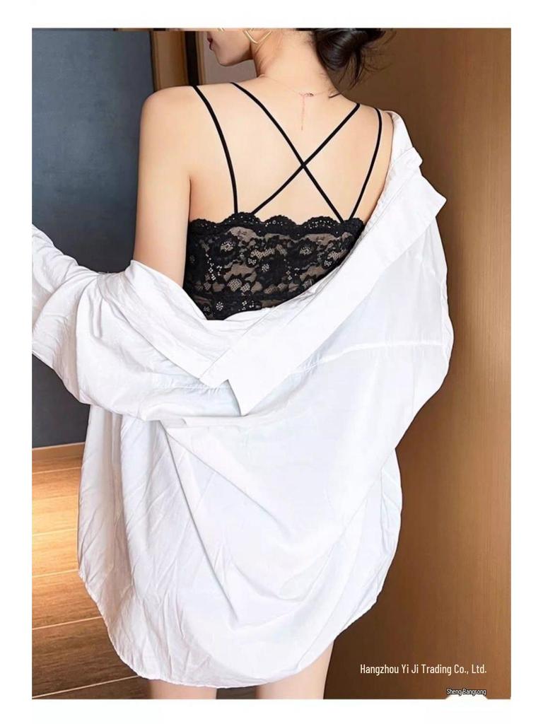 Lace Camisole Bustier Top with Strapless Back, Chest Pads, Wire-Free Push-Up, Anti-Exposure Design for Young Girls